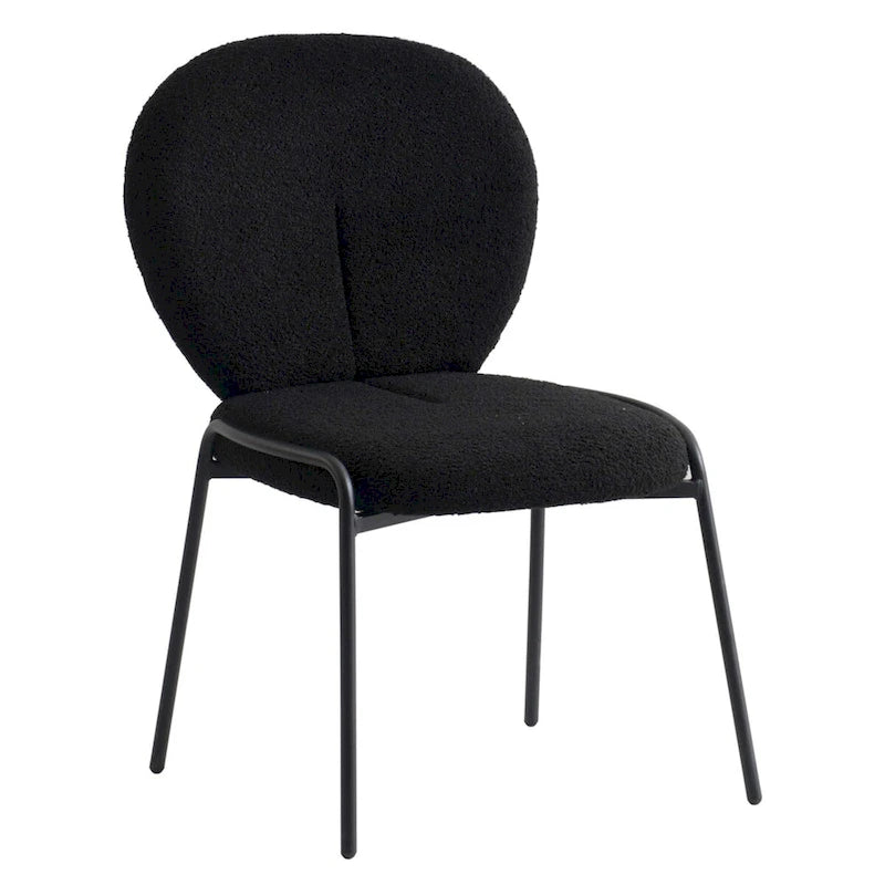Celestial Boucle Dining Side Chair in Black Iron Frame