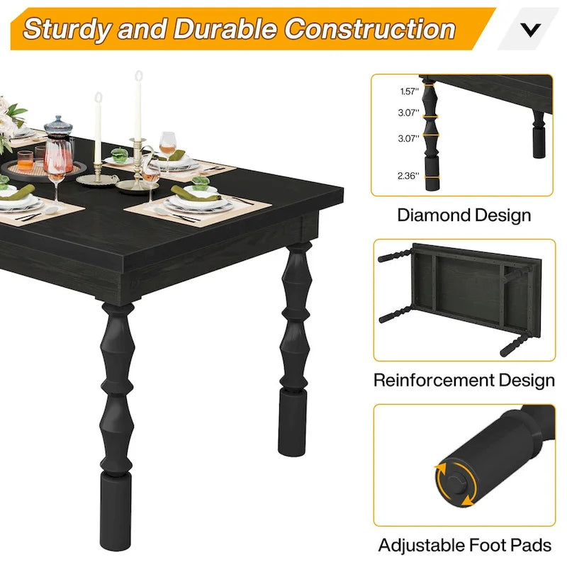 Table de salle à manger rectangulaire en bois de 157 cm (62 po) pour 4 à 6 personnes, style campagnard.