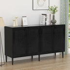 Buffet Anmytek à 4 portes en rotin noir, meuble de rangement moderne avec étagère réglable - 160 cm (L) x 40 cm (P) x 90 cm (H)