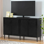 Buffet Anmytek à 4 portes en rotin noir, meuble de rangement moderne avec étagère réglable - 160 cm (L) x 40 cm (P) x 90 cm (H)