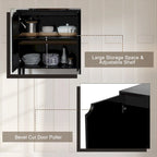 Buffet Anmytek à 4 portes en rotin noir, meuble de rangement moderne avec étagère réglable - 160 cm (L) x 40 cm (P) x 90 cm (H)