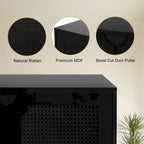 Buffet Anmytek à 4 portes en rotin noir, meuble de rangement moderne avec étagère réglable - 160 cm (L) x 40 cm (P) x 90 cm (H)