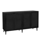 Buffet Anmytek à 4 portes en rotin noir, meuble de rangement moderne avec étagère réglable - 160 cm (L) x 40 cm (P) x 90 cm (H)