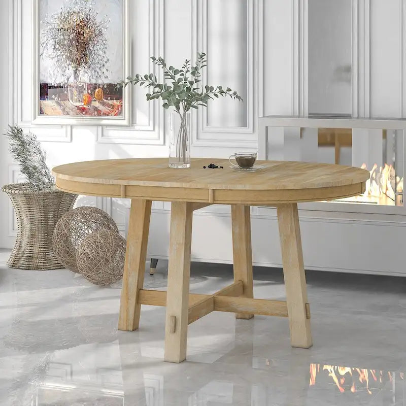 Round Extendable Wood Kitchen Dining Table with 16 Leaf