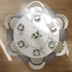 Table de salle à manger ronde moderne, plateau en pierre blanche brillante, pied en bronze carbone