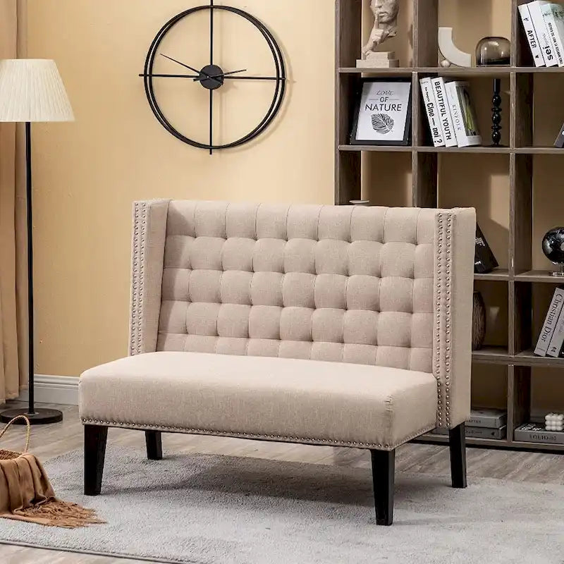 Canapé-lit moderne, banquette-lit 2 places, canapé capitonné, banc de salle à manger avec clous décoratifs pour salon