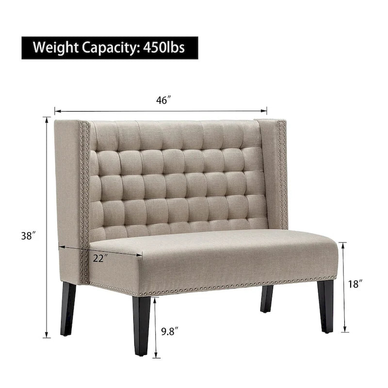 Canapé-lit moderne, banquette-lit 2 places, canapé capitonné, banc de salle à manger avec clous décoratifs pour salon
