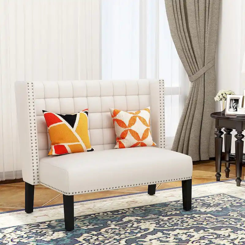 Canapé-lit moderne, banquette-lit 2 places, canapé capitonné, banc de salle à manger avec clous décoratifs pour salon