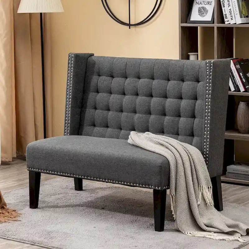 Canapé-lit moderne, banquette-lit 2 places, canapé capitonné, banc de salle à manger avec clous décoratifs pour salon