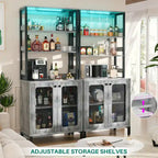 Meuble bar à vin de 67 pouces de haut avec éclairage LED, porte-verres, prises électriques et vitrine d'angle à 5 niveaux pour ustensiles.