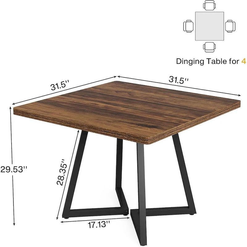 Table de salle à manger carrée pour 4 personnes, 80 cm, style industriel, idéale pour les petits espaces.