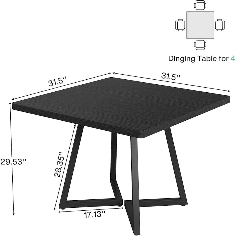 Table de salle à manger carrée pour 4 personnes, 80 cm, style industriel, idéale pour les petits espaces.