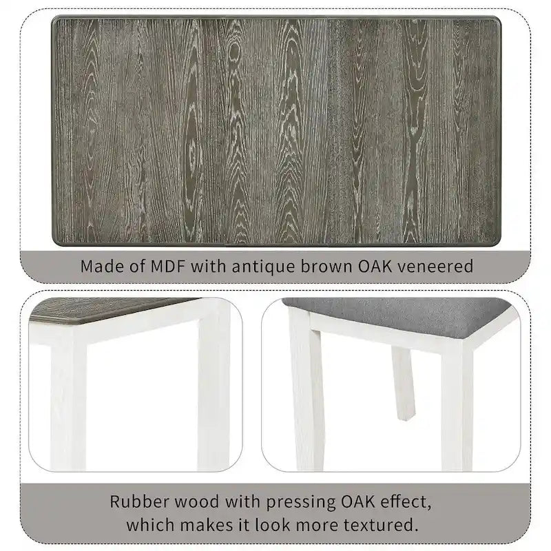 Ensemble de salle à manger rétro 7 pièces comprenant une table extensible pour 6 personnes et 6 chaises rembourrées