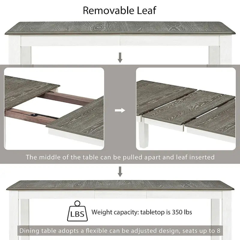Ensemble de salle à manger rétro 7 pièces comprenant une table extensible pour 6 personnes et 6 chaises rembourrées