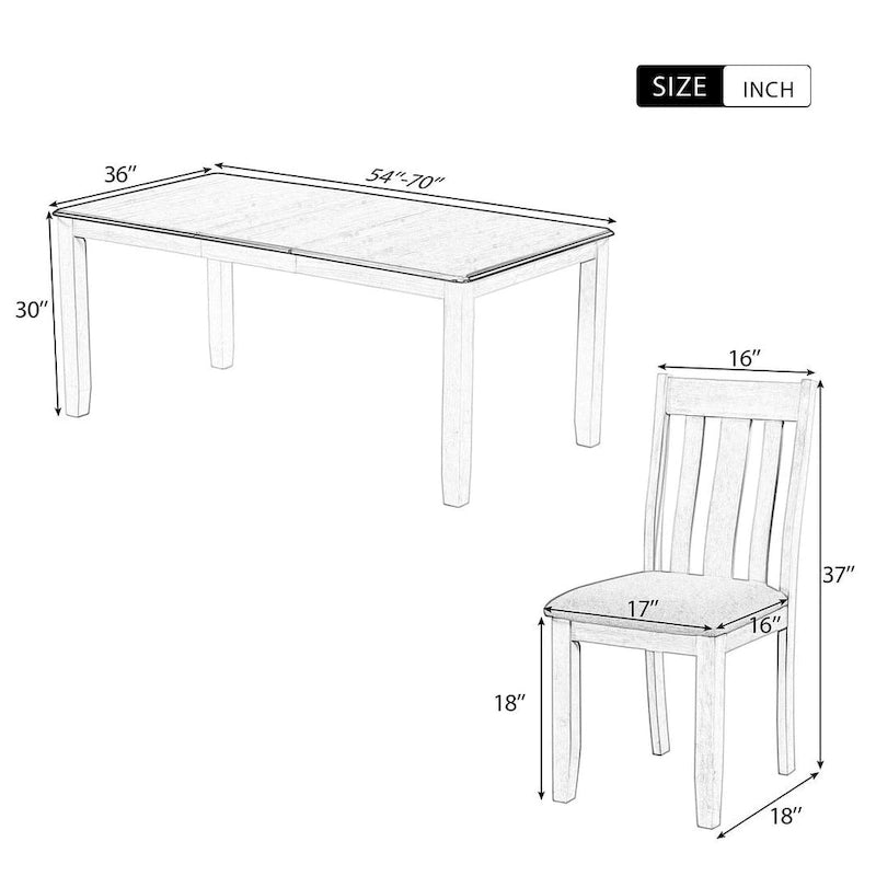 Ensemble de salle à manger rétro 7 pièces comprenant une table extensible pour 6 personnes et 6 chaises rembourrées