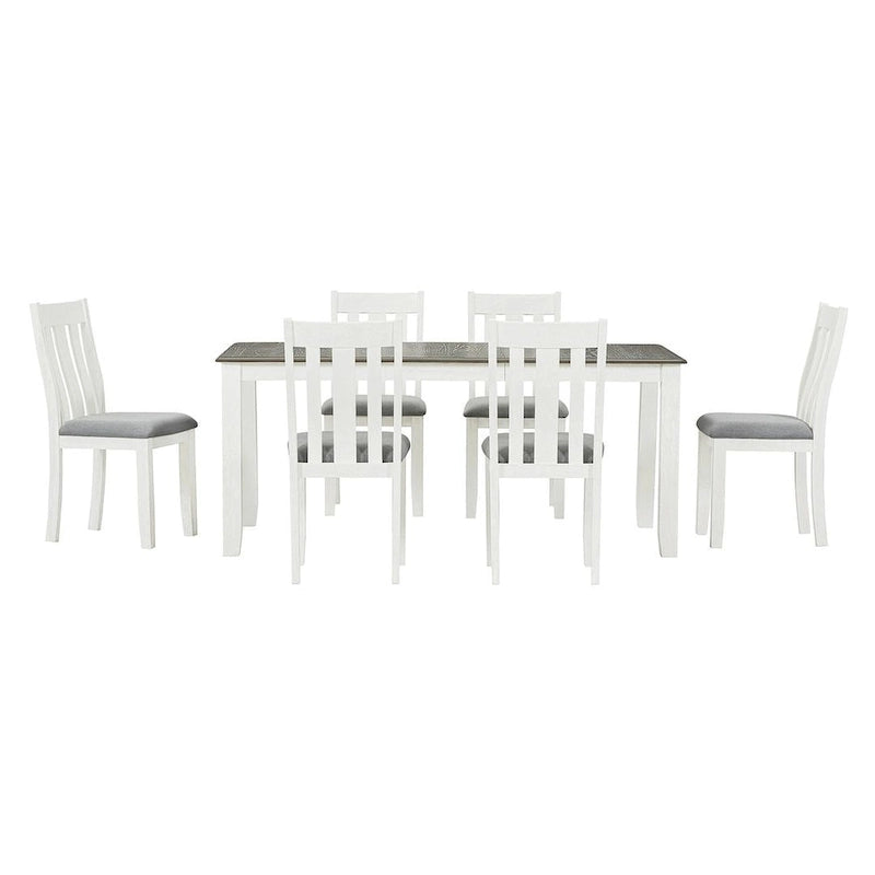 Ensemble de salle à manger rétro 7 pièces comprenant une table extensible pour 6 personnes et 6 chaises rembourrées