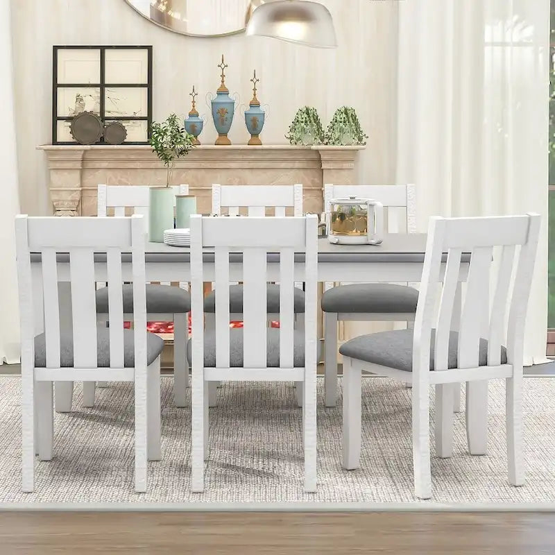 Ensemble de salle à manger rétro 7 pièces comprenant une table extensible pour 6 personnes et 6 chaises rembourrées