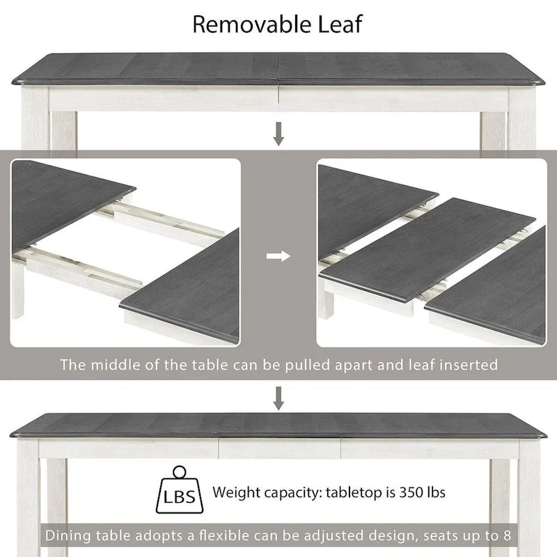Ensemble de salle à manger rétro 7 pièces comprenant une table extensible pour 6 personnes et 6 chaises rembourrées