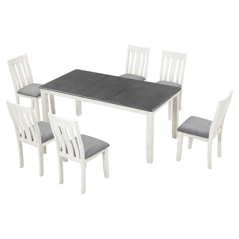 Ensemble de salle à manger rétro 7 pièces comprenant une table extensible pour 6 personnes et 6 chaises rembourrées