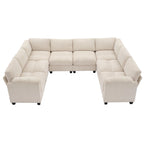 Canapé d'angle en velours côtelé avec méridienne, canapé modulable symétrique en forme de U 8 places