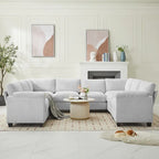 Canapé d'angle en velours côtelé avec méridienne, canapé modulable symétrique en forme de U 8 places