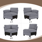 Canapé d'angle en velours côtelé avec méridienne, canapé modulable symétrique en forme de U 8 places