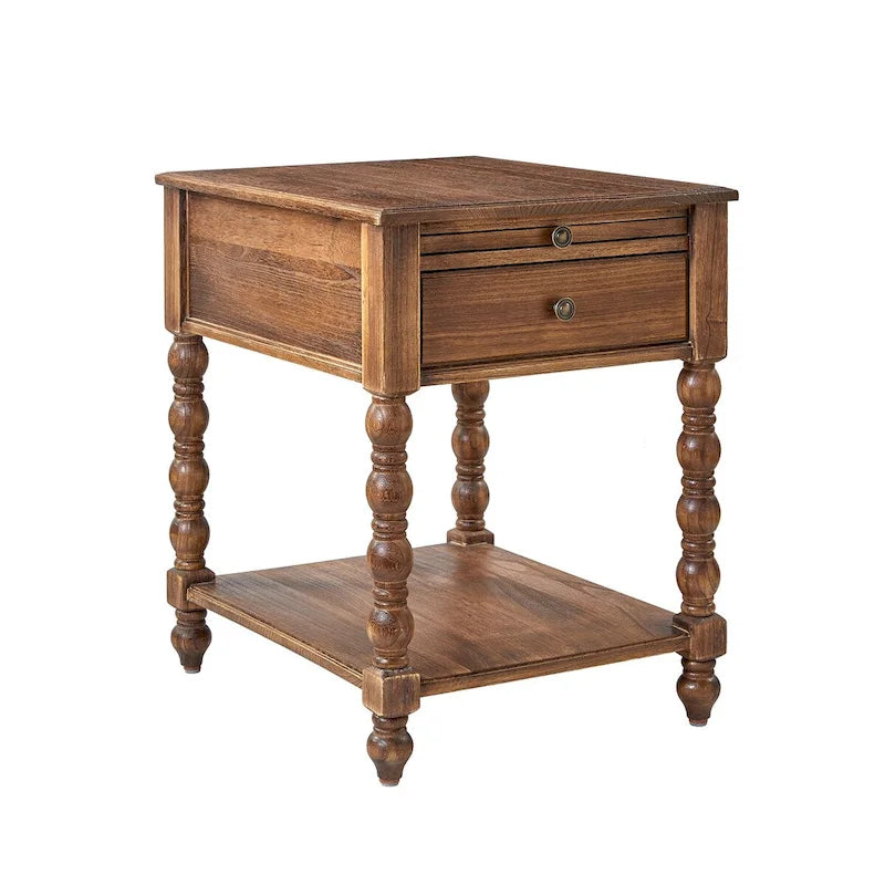 Table d'appoint traditionnelle Eric de 66 cm de haut en bois massif avec port USB, par HULALA HOME