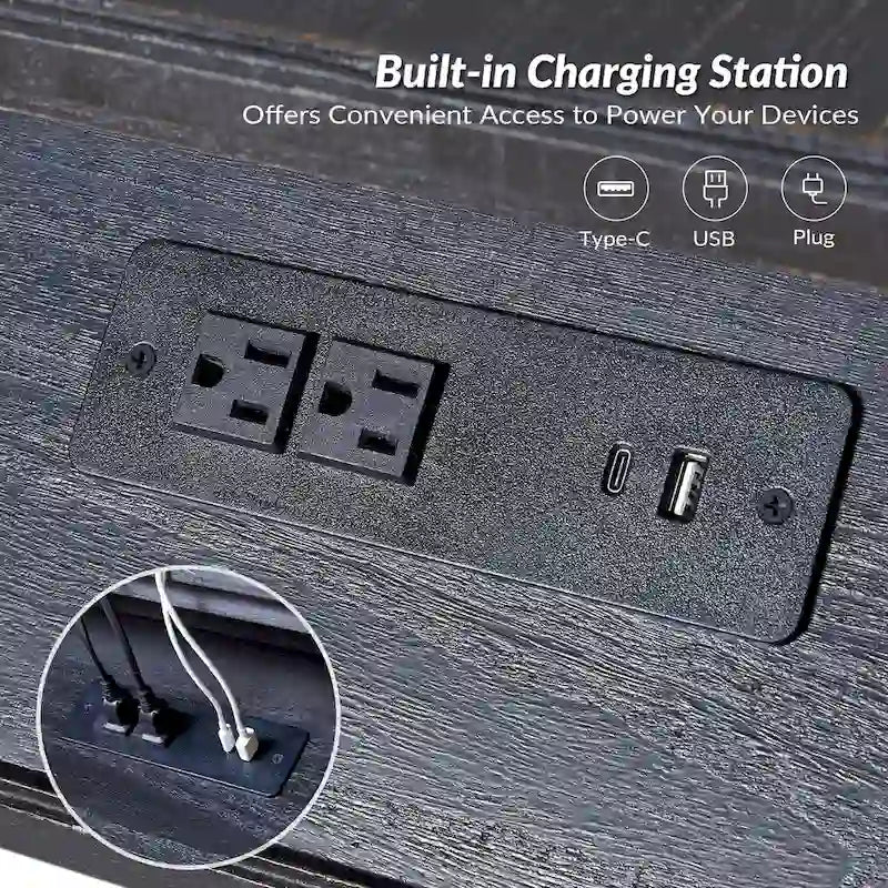 Table d'appoint traditionnelle Eric de 66 cm de haut en bois massif avec port USB, par HULALA HOME