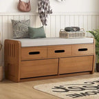 43 Farmhouse Acacia Wood Upholstered Storage Bench with 5 Drawers