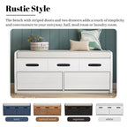 Banc de rangement rembourré en bois d'acacia style ferme, 43 pouces, avec 5 tiroirs