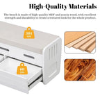 Banc de rangement rembourré en bois d'acacia style ferme, 43 pouces, avec 5 tiroirs