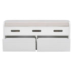 Banc de rangement rembourré en bois d'acacia style ferme, 43 pouces, avec 5 tiroirs