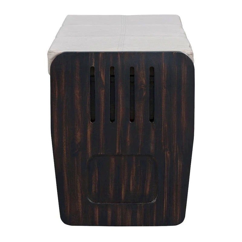 Banc de rangement rembourré en bois d'acacia style ferme, 43 pouces, avec 5 tiroirs