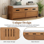 Banc de rangement rembourré en bois d'acacia style ferme, 43 pouces, avec 5 tiroirs