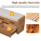 Banc de rangement rembourré en bois d'acacia style ferme, 43 pouces, avec 5 tiroirs