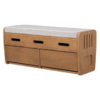 Banc de rangement rembourré en bois d'acacia style ferme, 43 pouces, avec 5 tiroirs