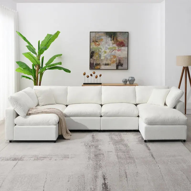 Canapé-lit d'angle modulaire en chenille en forme de U avec pouf