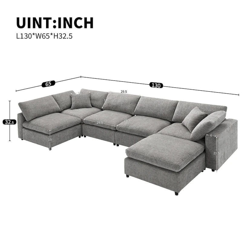 Canapé-lit d'angle modulaire en chenille en forme de U avec pouf