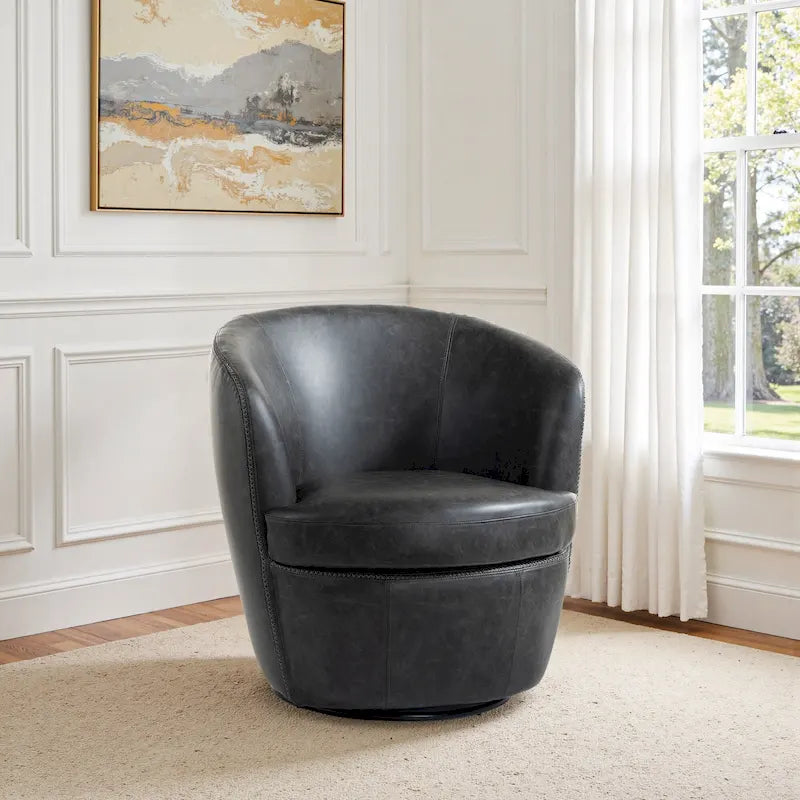 Fauteuil pivotant moderne en cuir, fauteuil tonneau rembourré