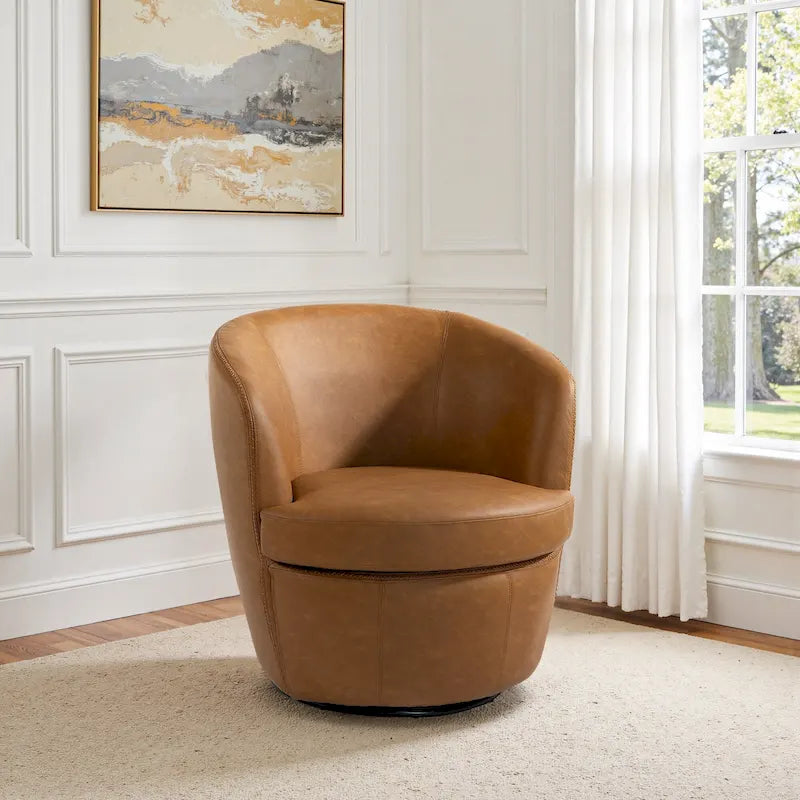 Fauteuil pivotant moderne en cuir, fauteuil tonneau rembourré