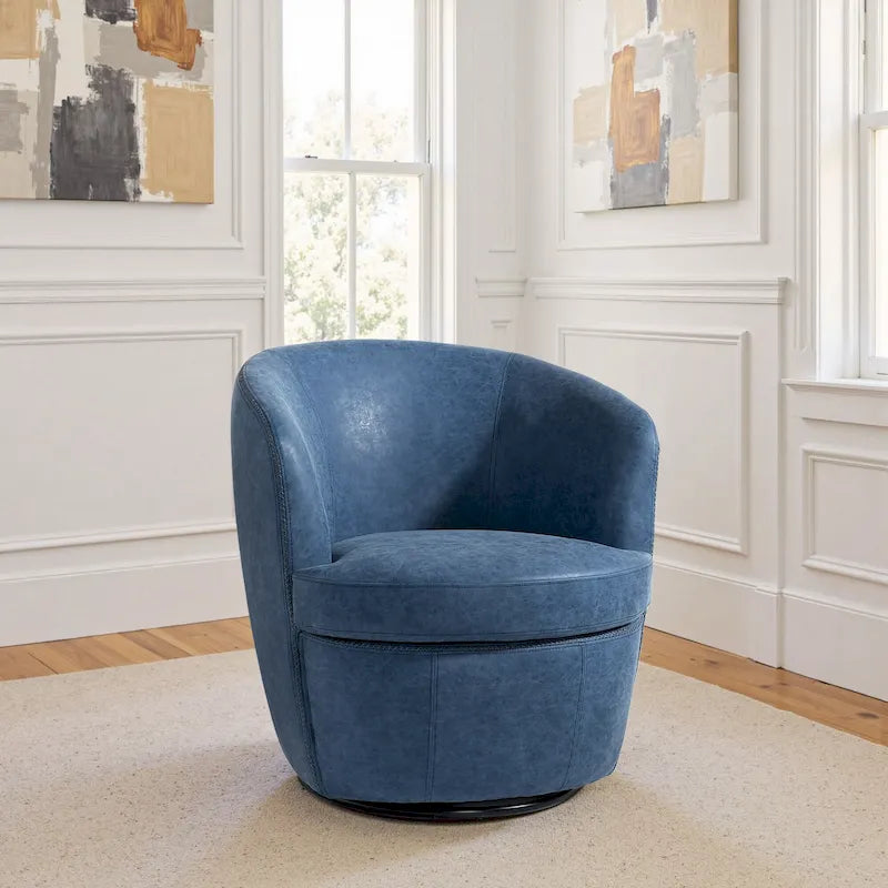 Fauteuil pivotant moderne en cuir, fauteuil tonneau rembourré
