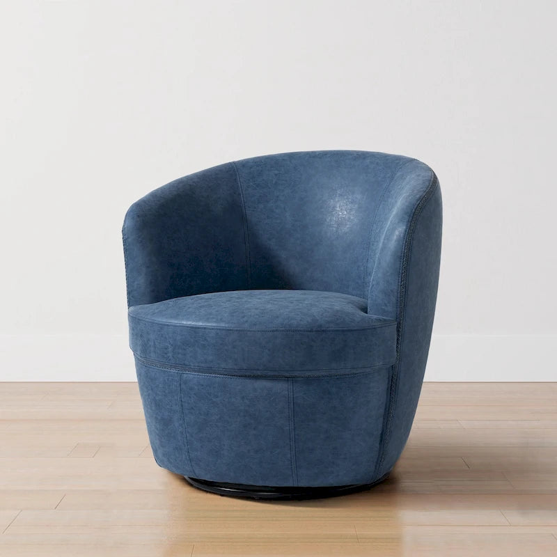 Fauteuil pivotant moderne en cuir, fauteuil tonneau rembourré
