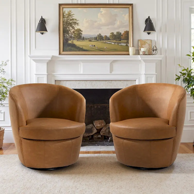 Fauteuil pivotant moderne en cuir, fauteuil tonneau rembourré