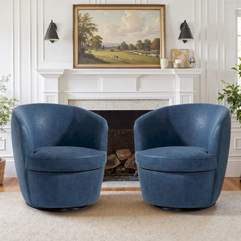 Fauteuil pivotant moderne en cuir, fauteuil tonneau rembourré