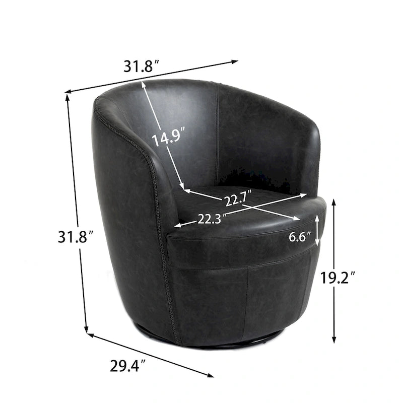 Fauteuil pivotant moderne en cuir, fauteuil tonneau rembourré