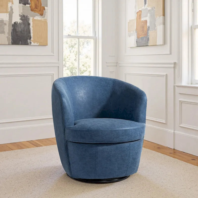 Fauteuil pivotant moderne en cuir, fauteuil tonneau rembourré