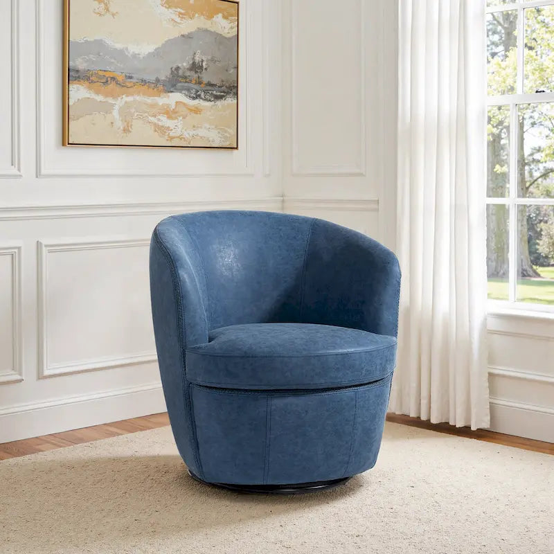 Fauteuil pivotant moderne en cuir, fauteuil tonneau rembourré