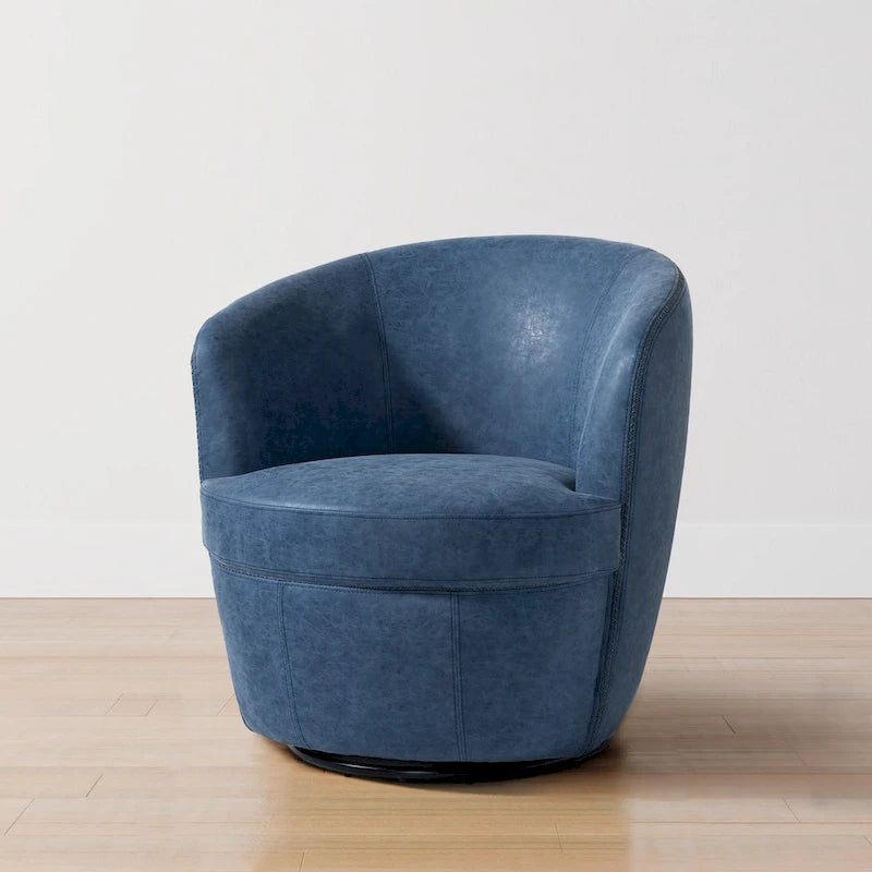 Fauteuil pivotant moderne en cuir, fauteuil tonneau rembourré