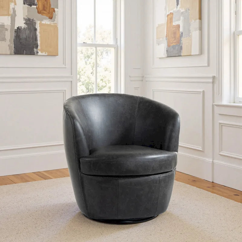 Fauteuil pivotant moderne en cuir, fauteuil tonneau rembourré