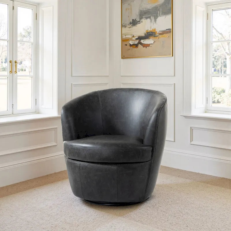 Fauteuil pivotant moderne en cuir, fauteuil tonneau rembourré